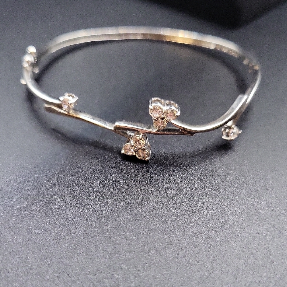 Silver Crystal Accent Wave Bangle Bracelet